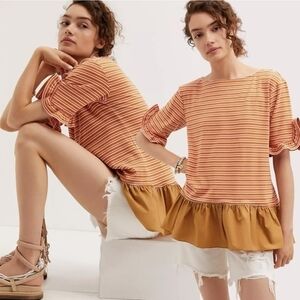 MAEVE By Anthropologie Striped Ruffle Hem Top - Stripe 19 PTP